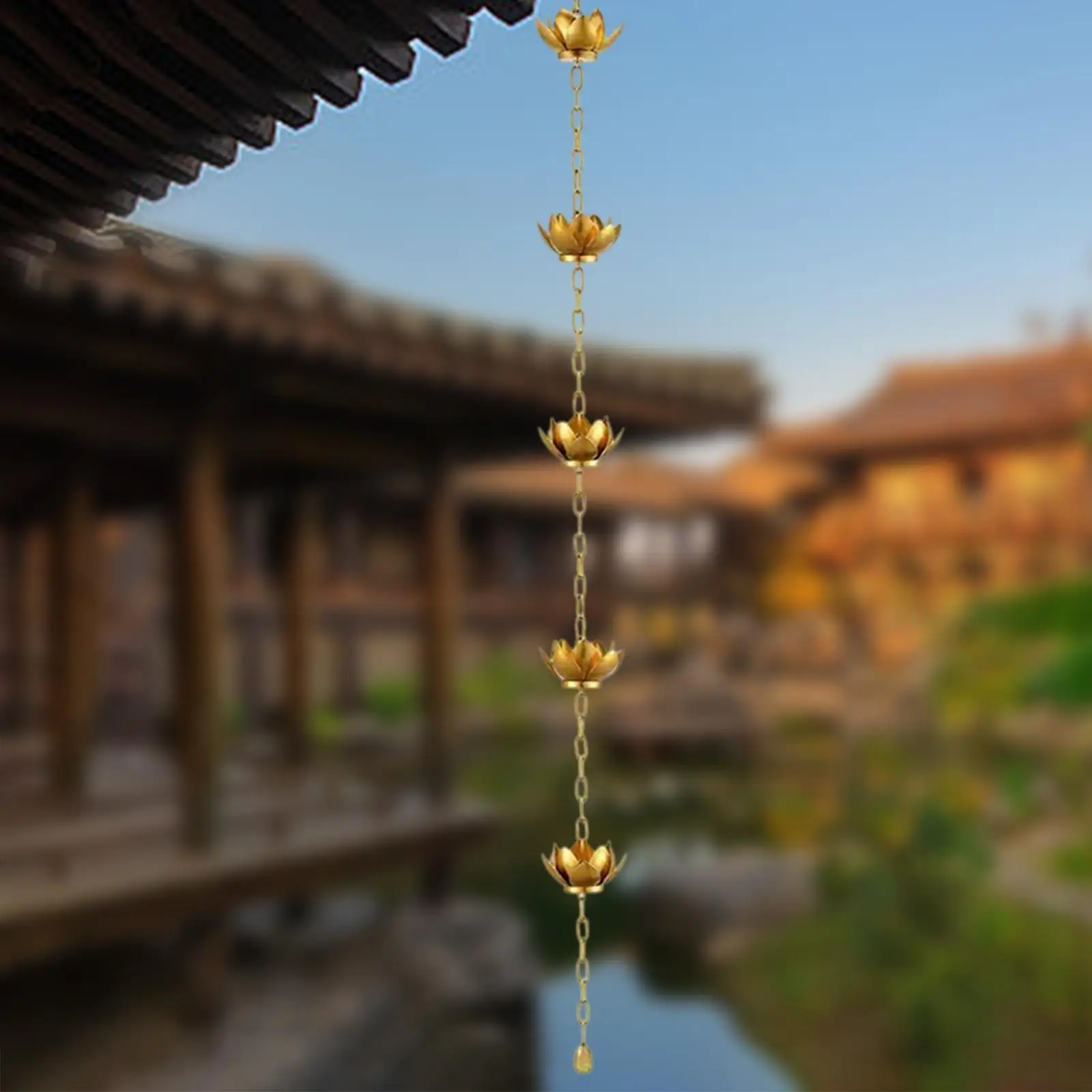 

120cm Lotus Rain Chain for Gutters Replacement Downspouts Pouring Cups Water Catcher Chain for House Gazebos Backyard Garden