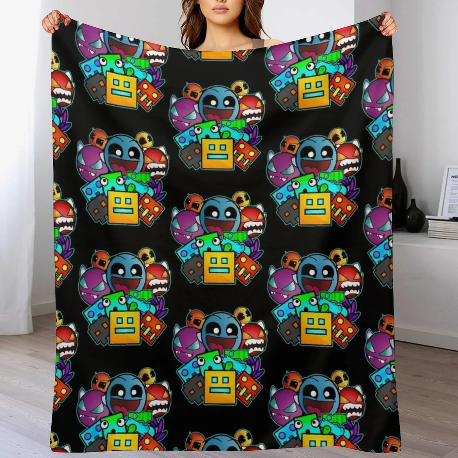 geometry dash old school gaming Throw Blanket Soft Solid Color Blanket for Couch Bed