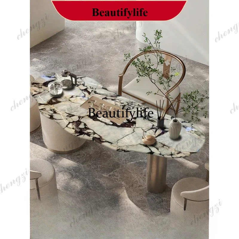 Natural purple luxury stone coffee table modern simple light luxury new Chinese coffee table chair restaurant p182