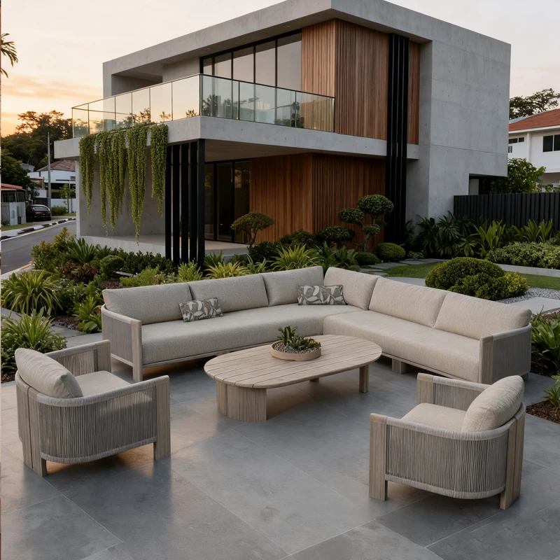 Teak Outside Rope Sofa Hotel Outdoor Furniture Villa Patio Furniture Set Garden Sofa for Resort Terrace Outdoor Living Spaces