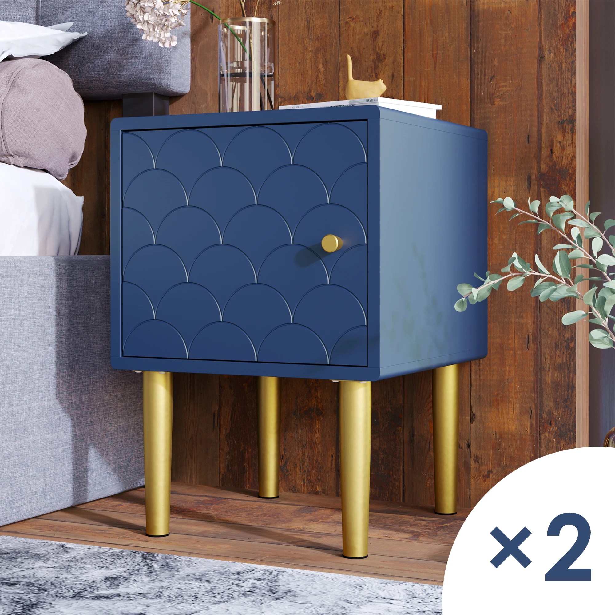 VSOGA set of 2 bedside table, FSC®-Certified, bedside cabinet side table, navy blue, sofa table to match any bed & bedroom-H50/B35/T35 cm