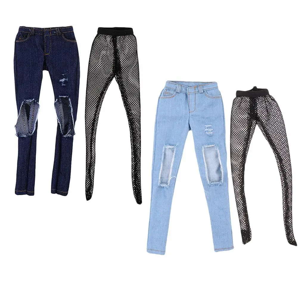 Calça jeans rasgada feminina para boneca, 12 polegadas, kumik figura, 1/6