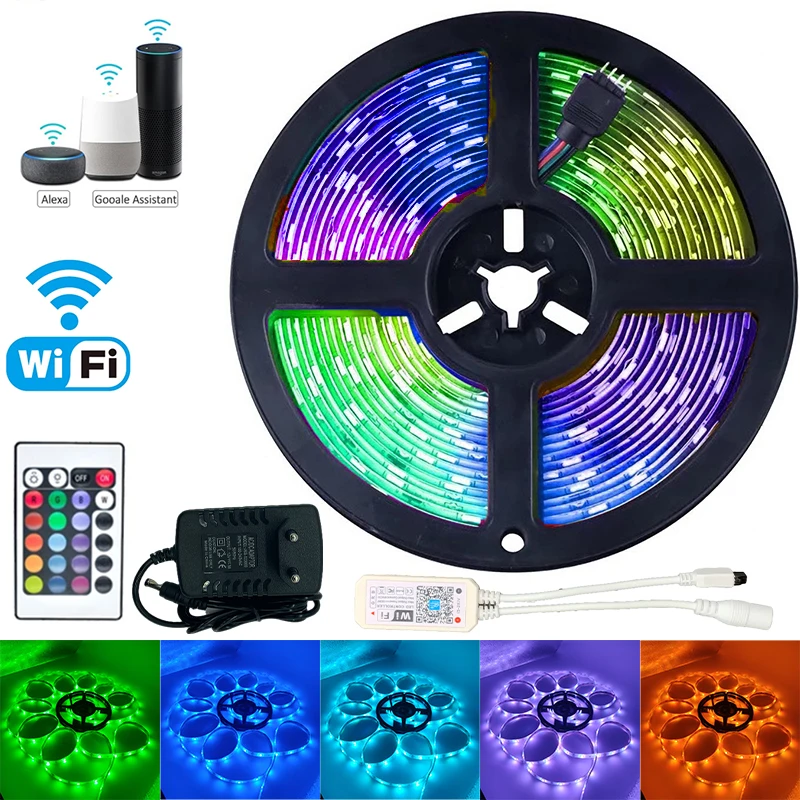 

WIFI светодиодные ленты SMD5050 2835 RGB DC12V Водонепроницаемая гибкая лента Полный набор ленточных диодов Luces Light для умного домашнего комнаты