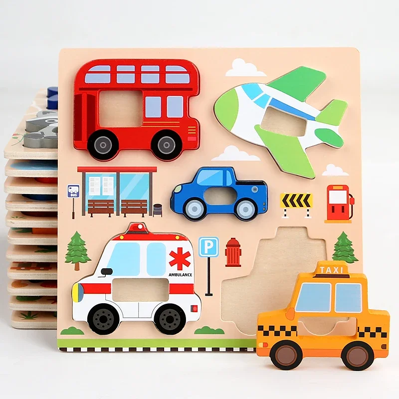 만화 동물 패턴 퍼즐 보드 게임 몬테소리 3D 나무 퍼즐 어린이 교육용 학습 장난감 선물