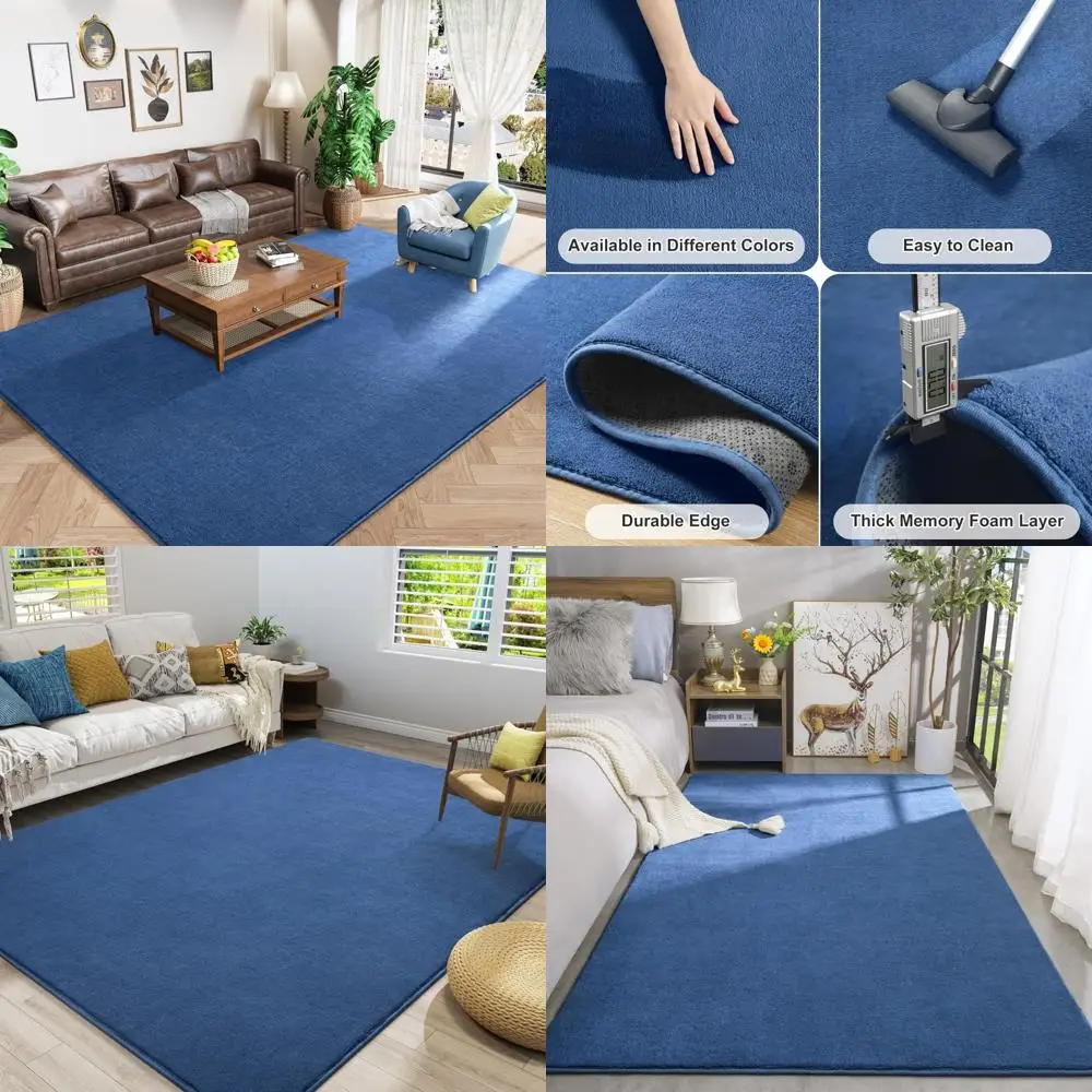 

8x10' Plush Blue Memory Foam Rug, Durable Indoor Washable Area Rugs for Home Living Spaces