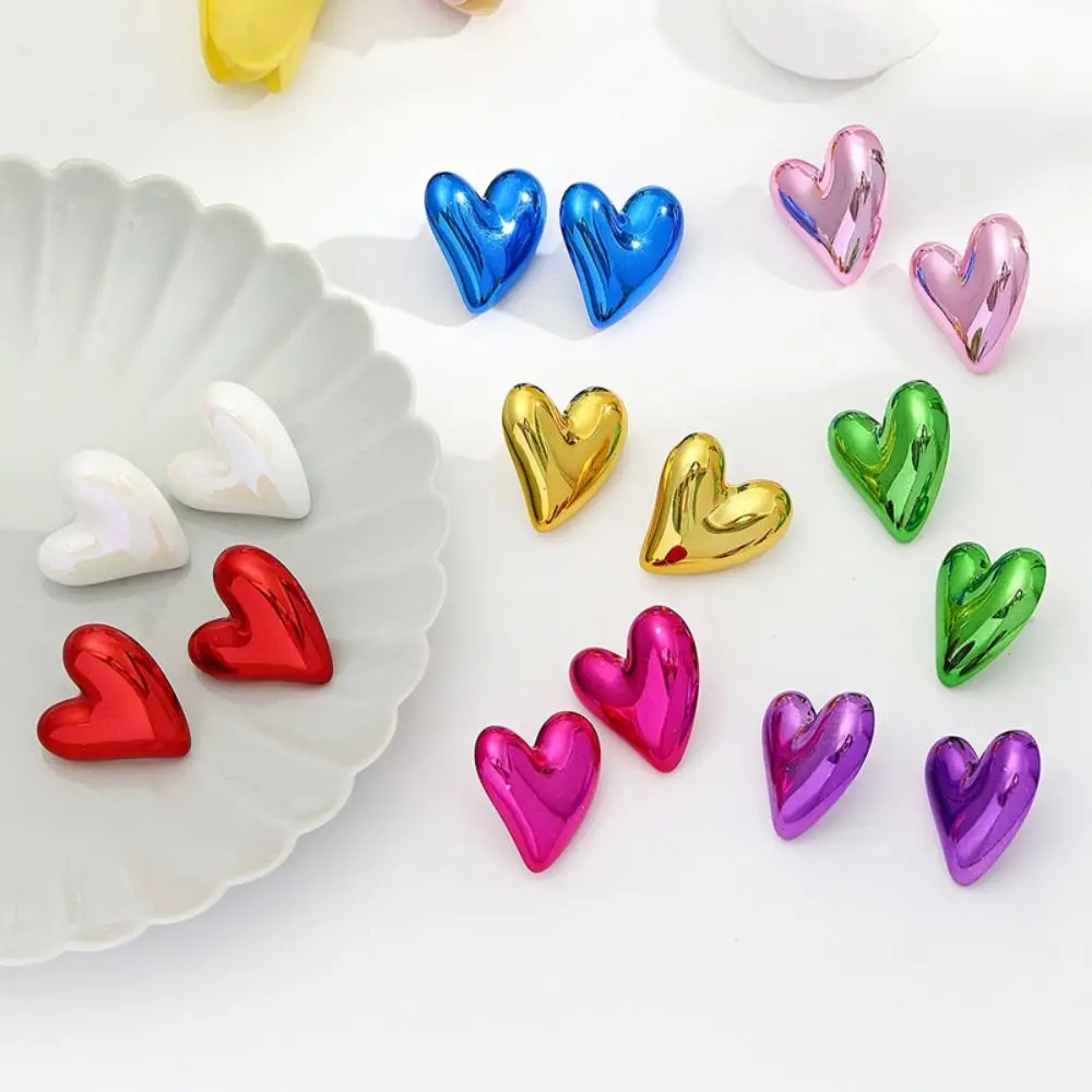 Dazzling Heart Shape Ear Stud Metallic Color Earrings for Women Earring Korea Wedding Elegant Acrylic Trend Party Jewelry Gift