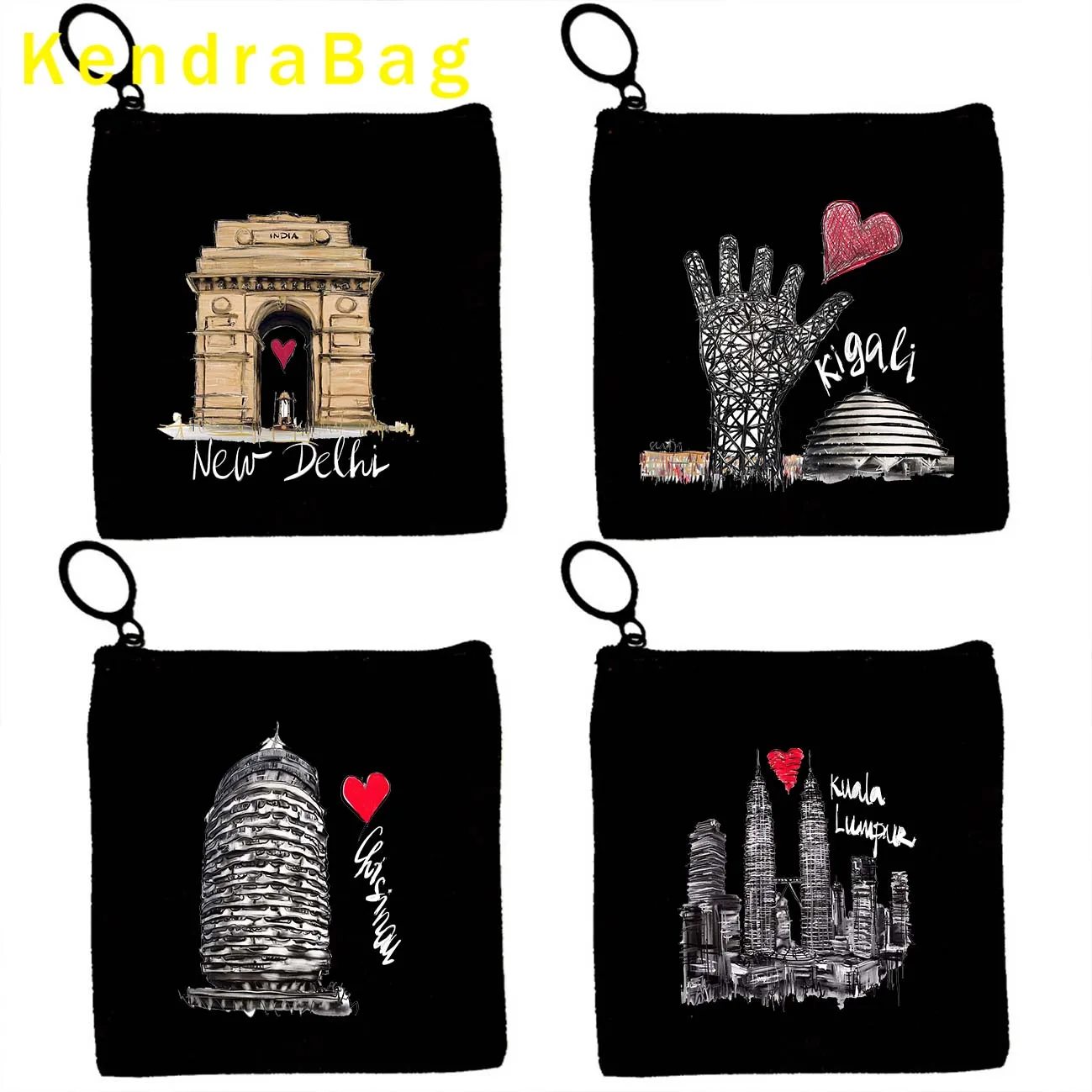 Kuala Lumpur Algiers Baku Amman New Delhi Muscat Moroni Los Angeles Lome Luanda Key Coin Purse Canvas Bag Pouch Wallet Cute Gift