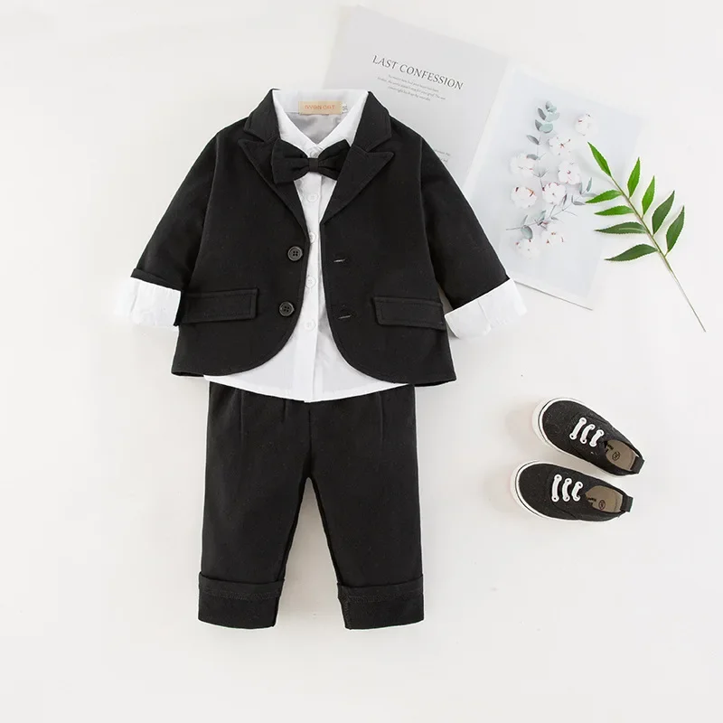 Gentleman Boss Baby Clothes Kids Boy Suit Set Kids Shirt Pants with Blazer Coat New Born for Boys Birthday Formal Wedding Party