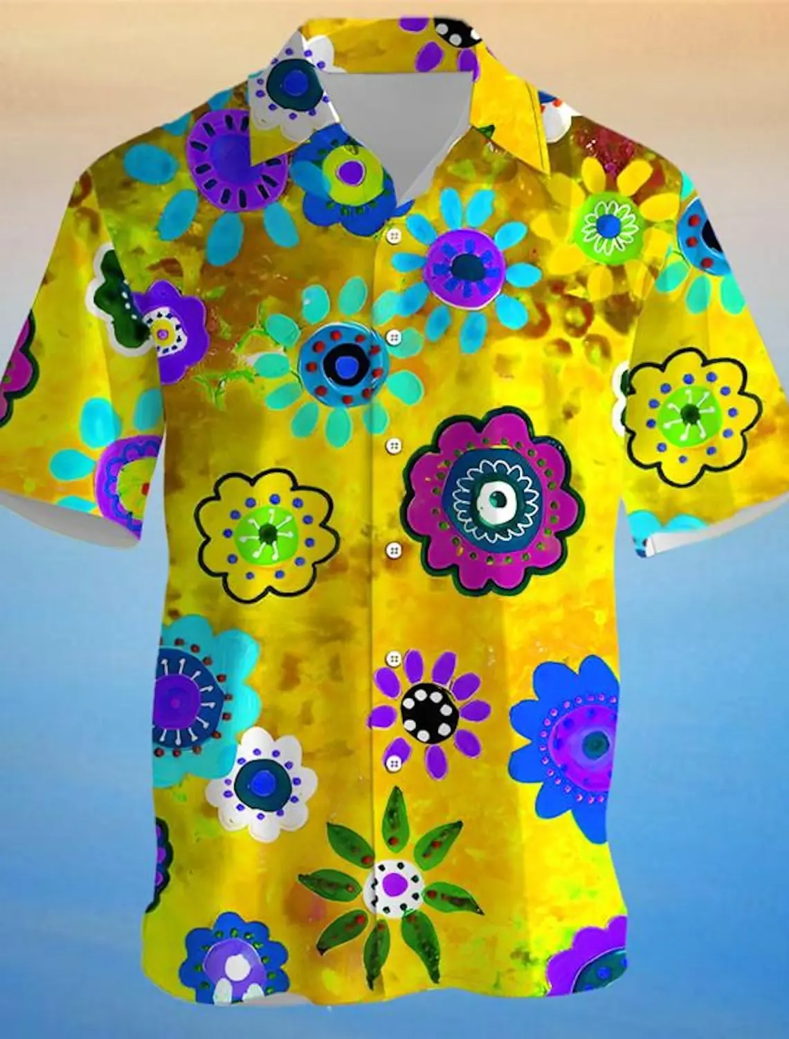 Camisa hawaiana Floral con estampado 3D de margaritas para hombre, Aloha camisas de manga corta de poliéster para fiesta en casa y vacaciones de verano