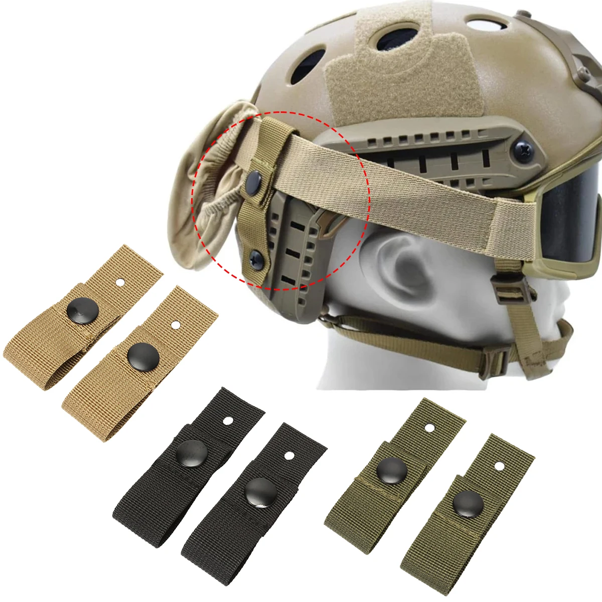 2PCS Tactical Goggle Retention Straps MICH/ACH/FAST/M88 Helmet Hunting MOLE Helmet Accessories Nylon Fixing Strap