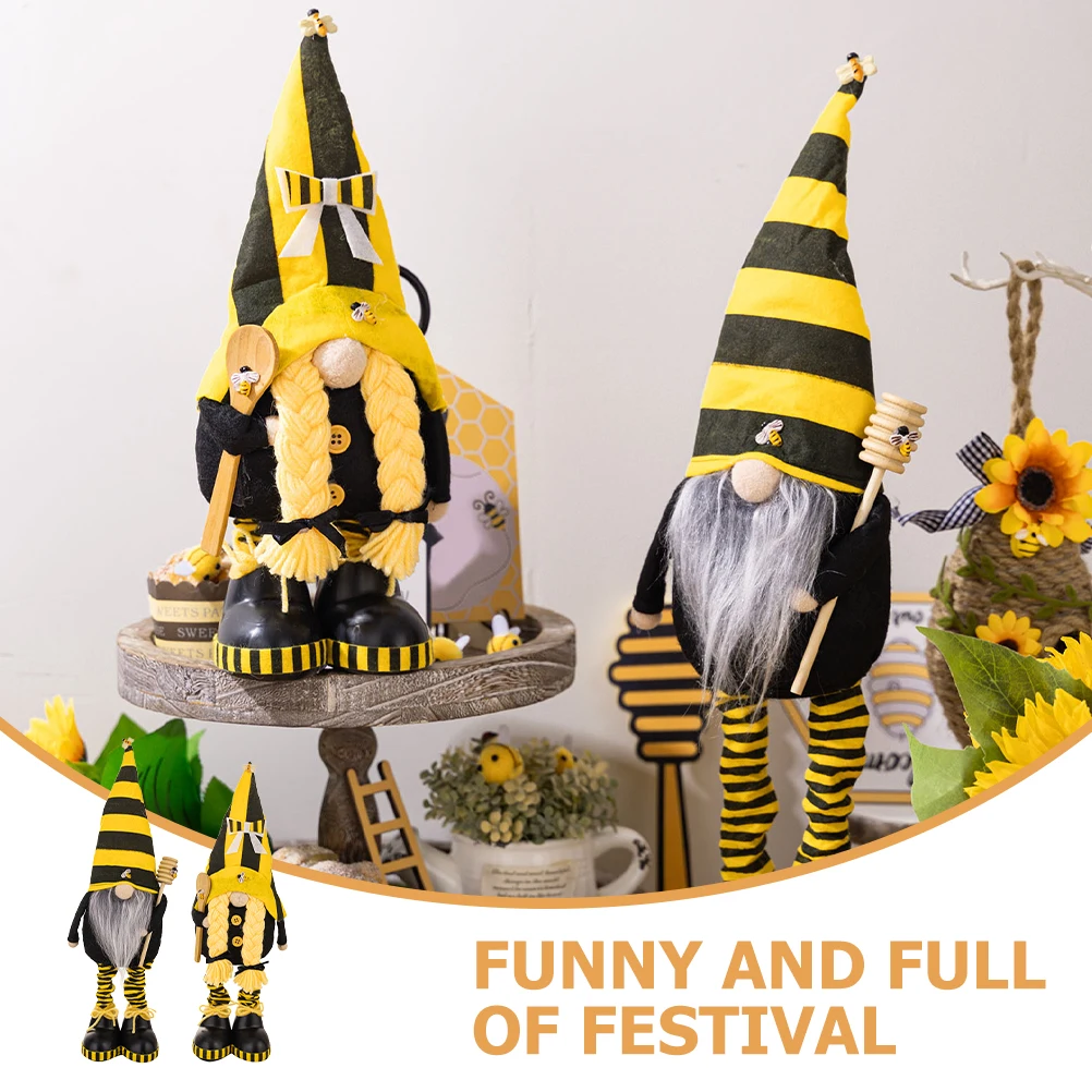 

2pcs Gnome Decorations Summer Bee Festival Dwarf Adornments Male Female PP Cotton Tray Desktop Porch Party