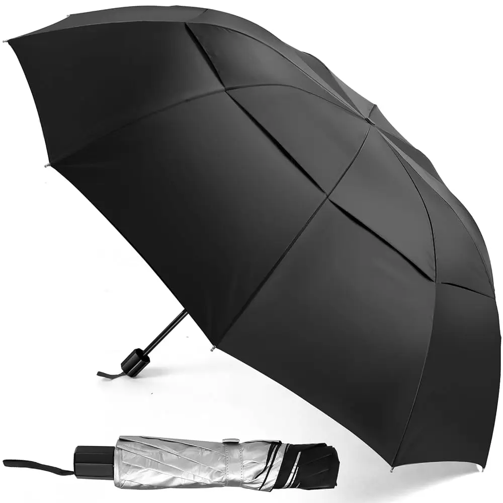 

UPF 50+ UV Protection Compact Golf Umbrella,62 Inch Extra Large Oversize Double Canopy Vented Umbrella Windproof Waterproof