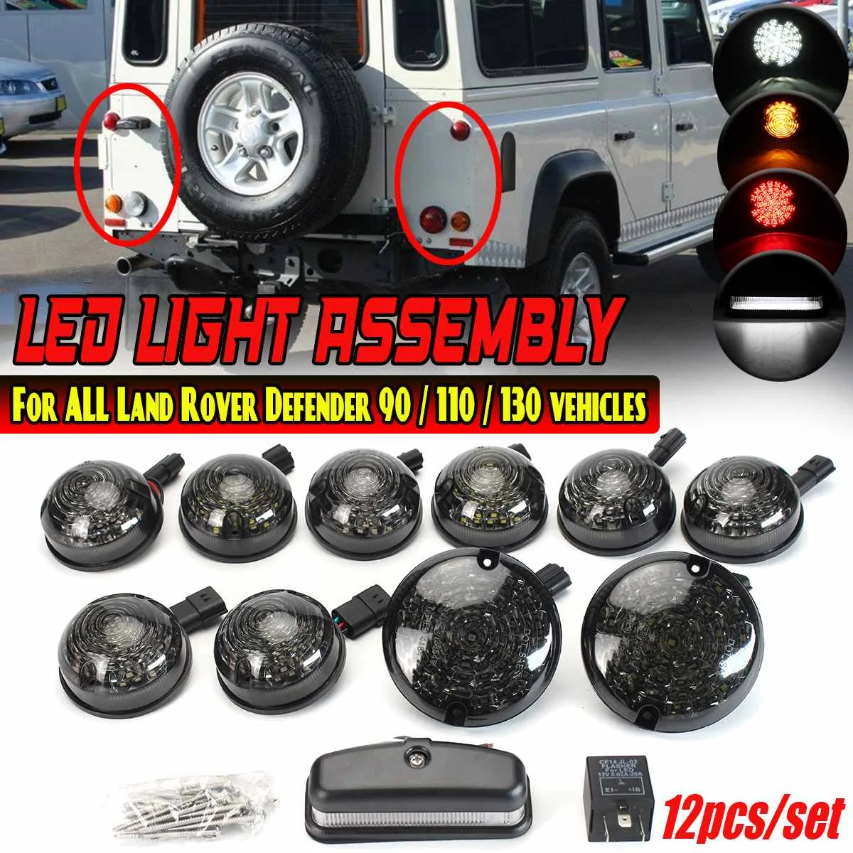 LED Lights Kit For Land Rover Defender 90 110 130 Front Sidelight Signal Indicator Lamp Stop Fog Reversing License Plate Light