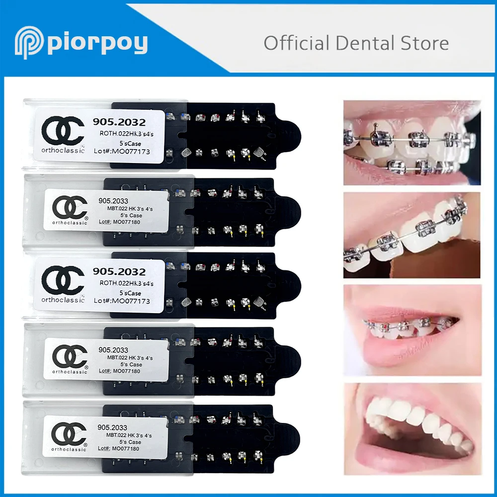 PIORPOY 100 uds/5Kit aparatos dentales para dientes soportes metálicos de ortodoncia Roth/MBT 022 ganchos 345 herramienta de Material de odontología monobloque