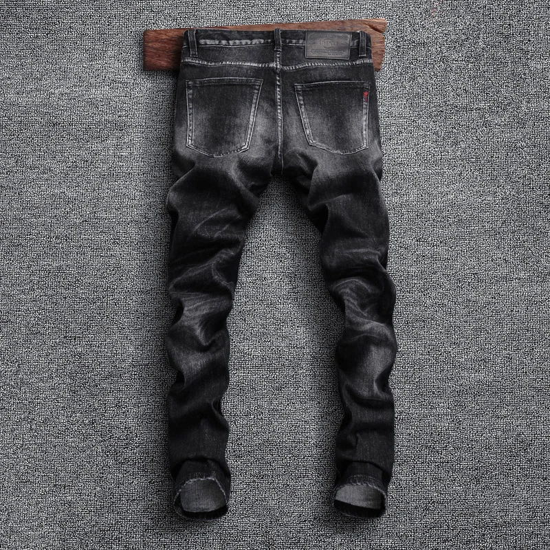 Fashion Designer Men Jeans High Quality European Style Stretch Slim Ripped Jeans Men Retro Black Gray Vintage Denim Pants Hombre