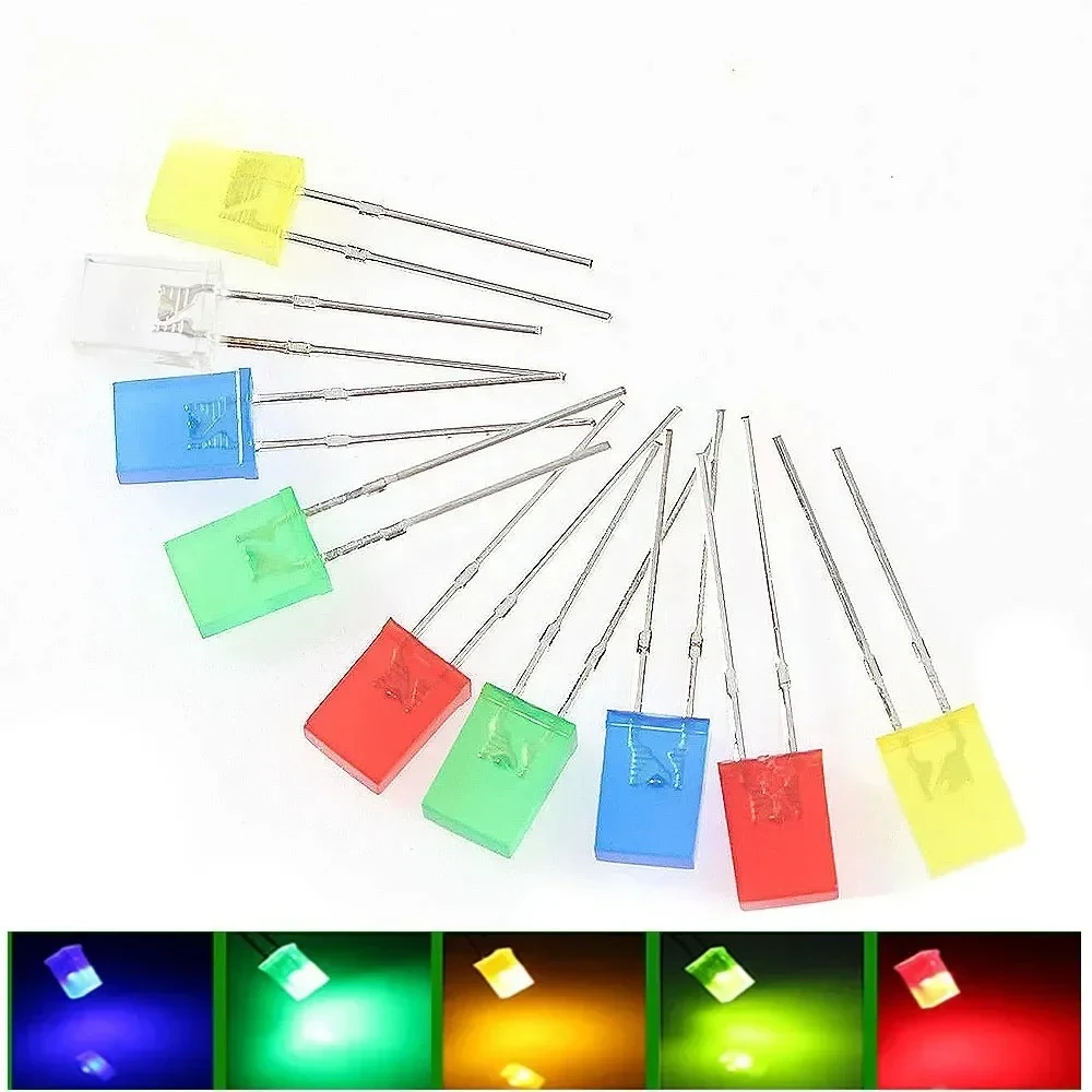 100PCS 2x5x7mm Square LED Diode Kit Red/Yellow/Green/Blue/White 5 Colors Light-emitting 2*5*7mm Diode Kit for DIY Electronic
