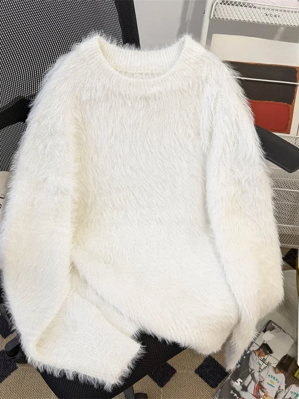 

Warm round Ne Knitted Sweater Loose Fit Pure Color Imitation Mink Coat Men Women Casual Sle American Lazy Sle Autumn Wi...