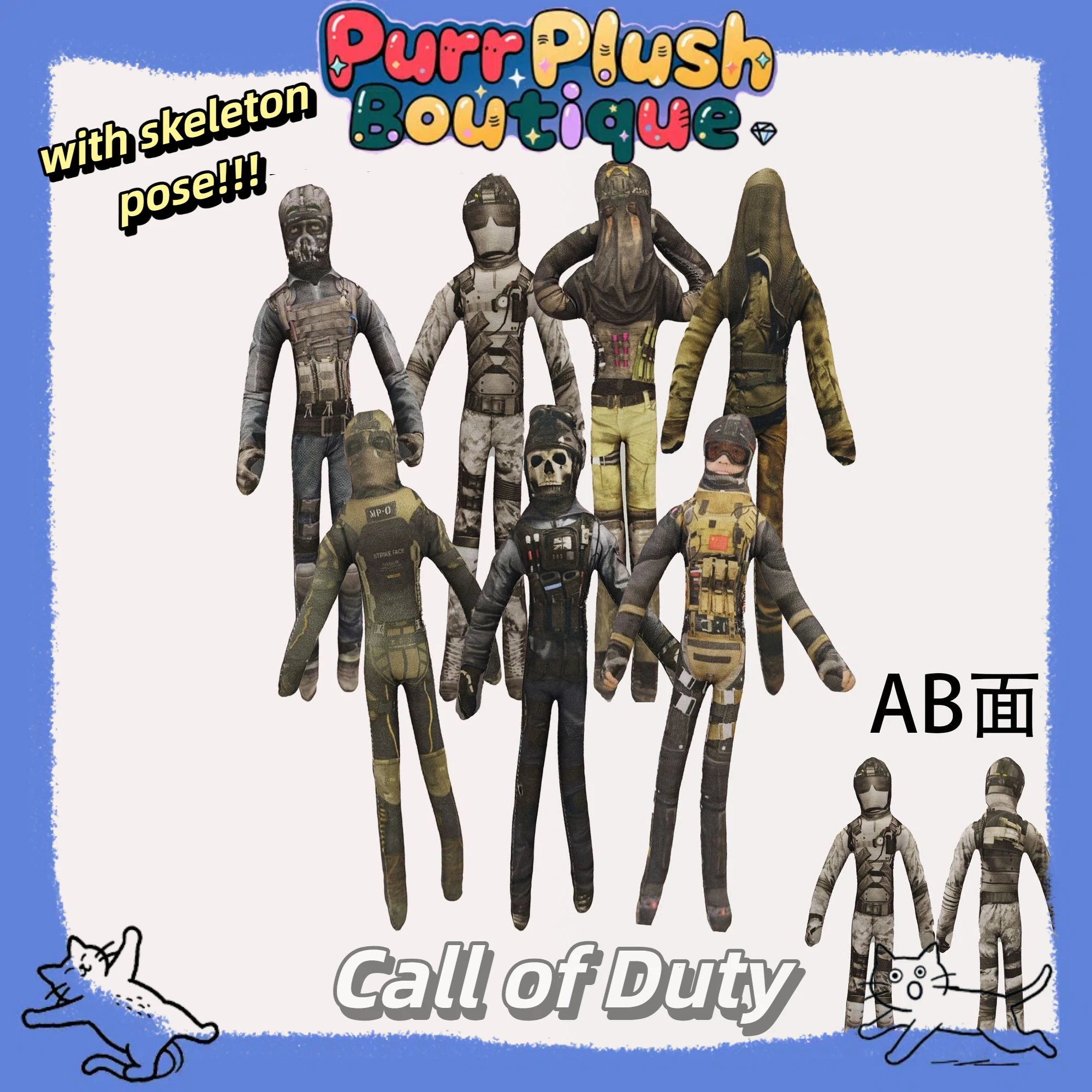 28cm Wire DollCall Of Duty Ghost Sebastian Krueger Cosplay Halloween Party Accessories Stuffed Plushies Abstract Twistable Props