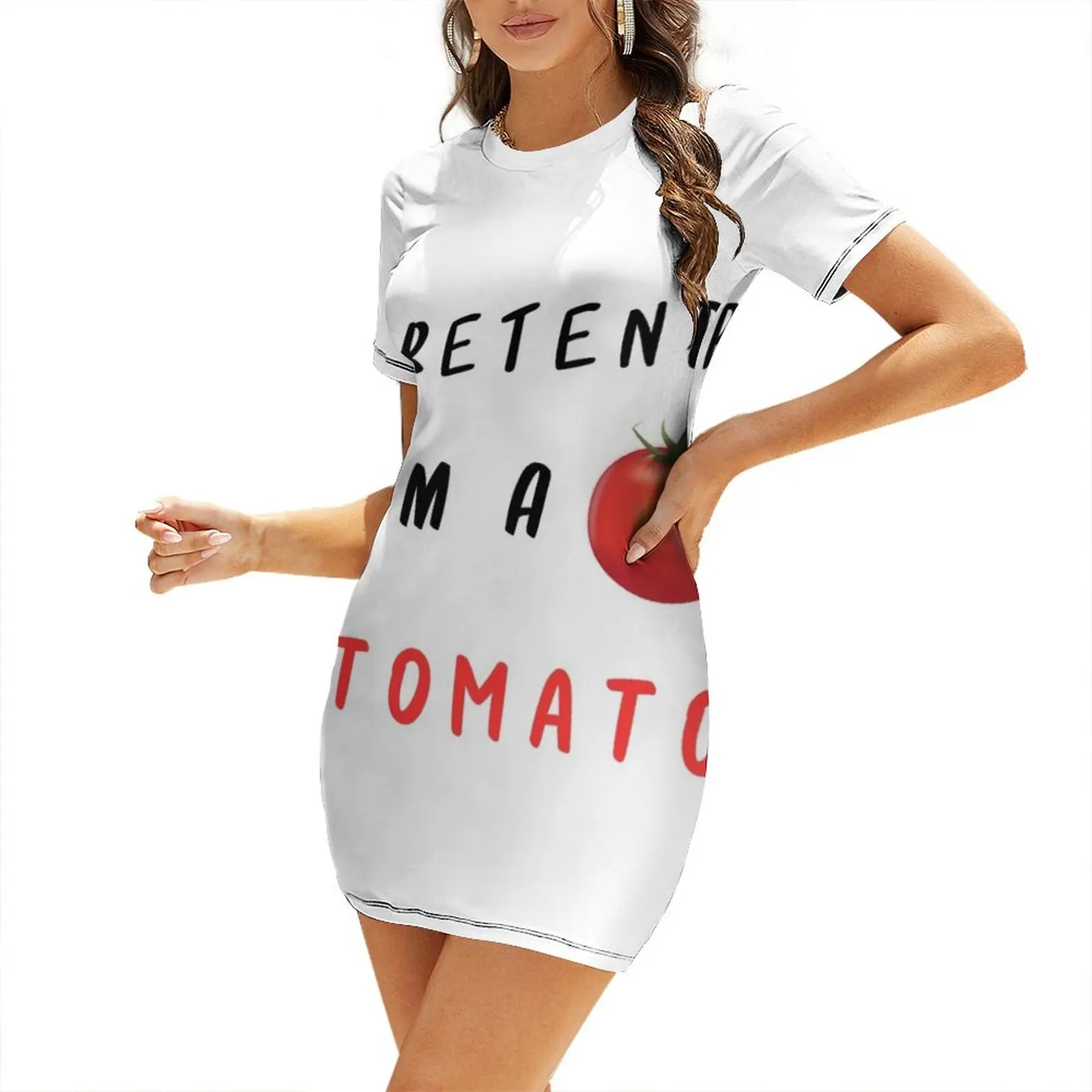 

Pretend I'm a Tomato, Funny Tomato Cool Quotes Short Sleeved Dress prom clothes women's elegant loose dresses