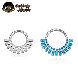 16G ASTM F136 Titanium Clicker Hinged Segment Nose Rings Piercing Gorgeous Cubic Zirconia Baguette Cut Ear Helix Daith Earrings