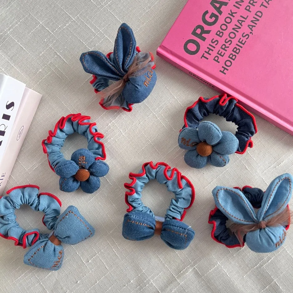 

Детская повязка для волос для тонкого кишечника, корейский джинсовый бант, веревка для волос Kt, аксессуары для волос для девочек, не повреждает волосы, веревка для волос HP01