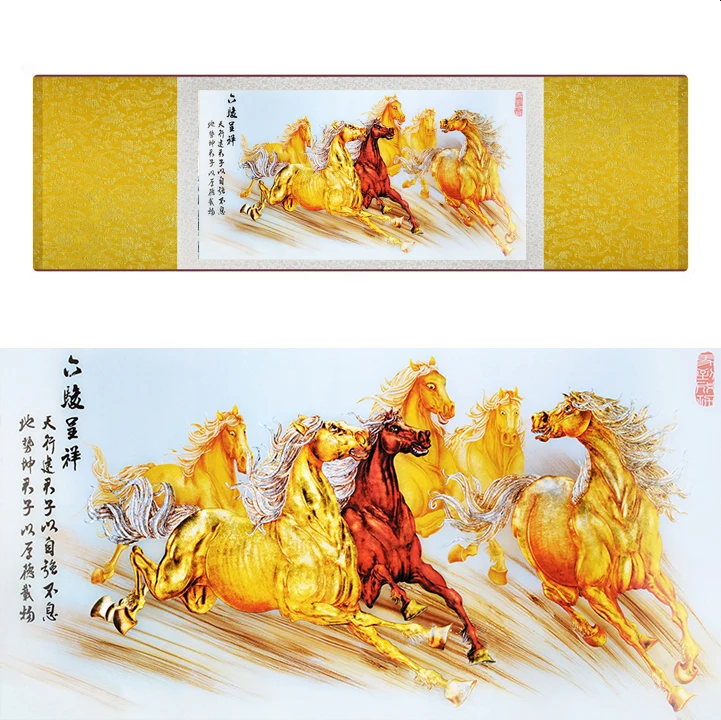 top quality Chinese Horse silk painting  Horse art painting Silk scroll art painting eight horse painting19062808