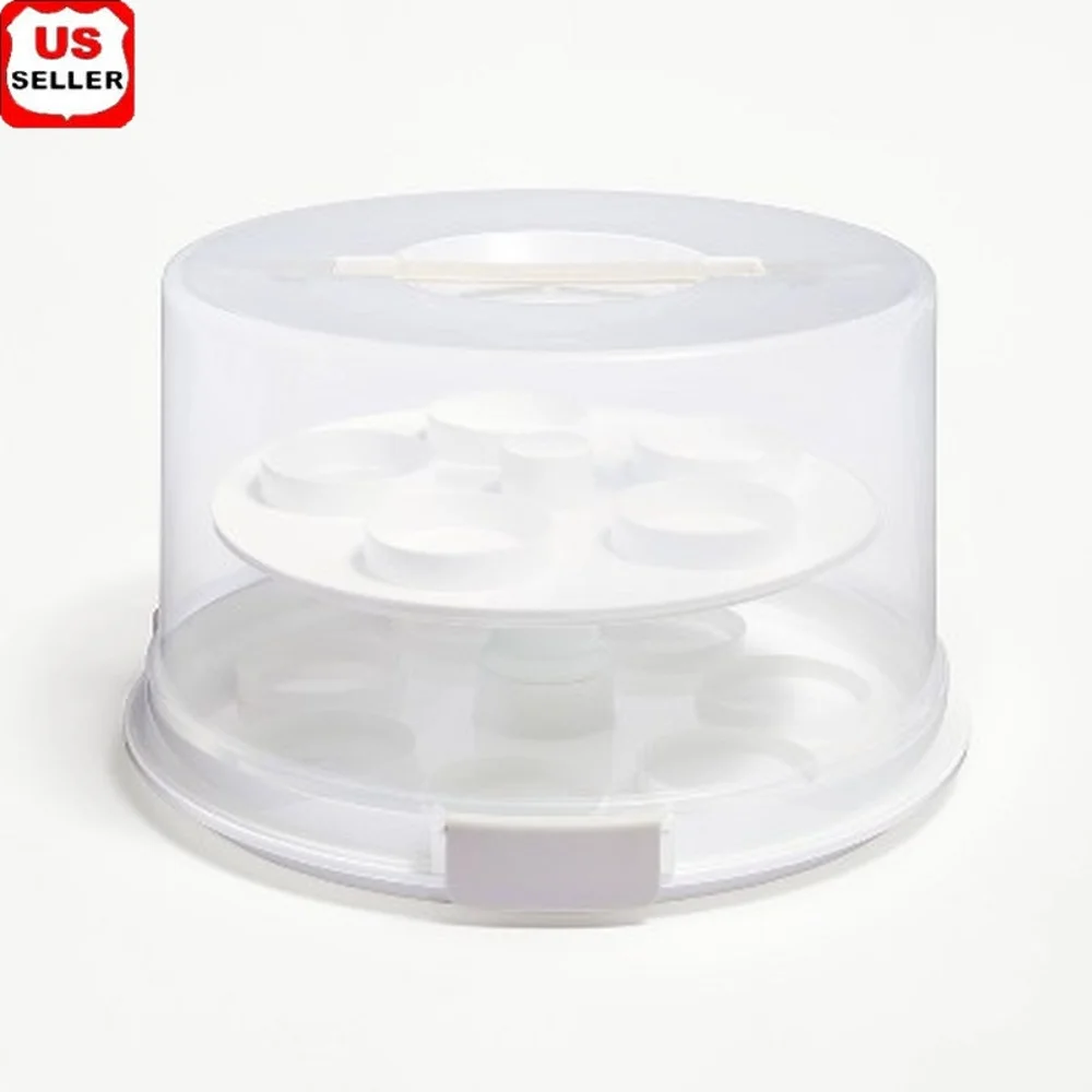 

Round Cake Carrier with Clear Lid Sturdy Handle Food Storage Display Container 3 Pieces Polypropylene Hand Wash 23.5 Quart