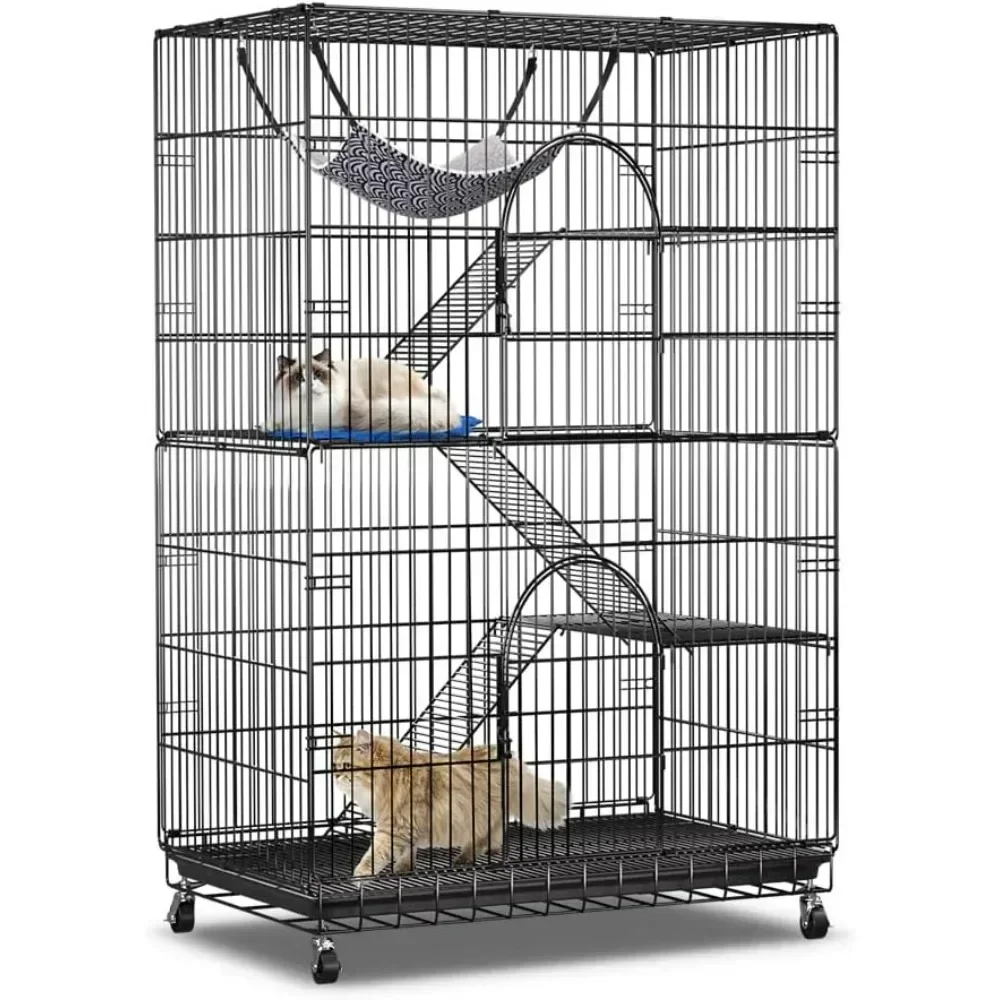 

4-Tier Cat Cage 51 Inch Cat Crate Kennel Enclosure Playpen Large Metal Pet Cat Kitten Ferret Animal House Cage Indoor Outdoor