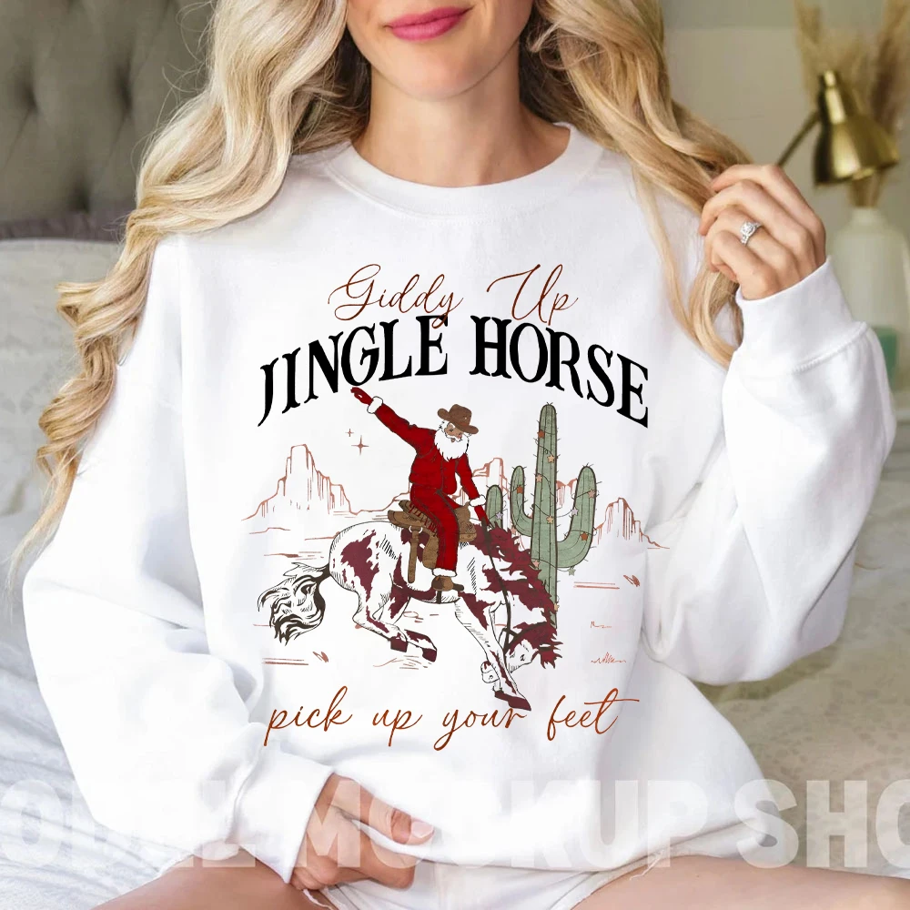 Cowboy Christmas Women Clothes Giddy Up Jingle Horse Pick Up Your Feet  Sweatshirts Howdy Country Christmas Horse Women Clothing