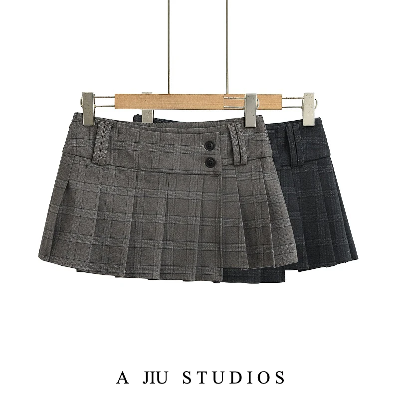 

Сексуальная клетчатая юбка в клетку с низкой талией, юбка трапециевидной формы в стиле ретро для старшеклассниц JK, длинная плиссированная юбка, модная юбка