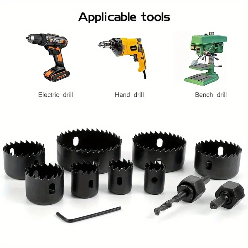 Kit de forets pour scie cloche, perceuse électrique, coupe-bois et métal, outils à dents de coupe de haute précision, 11 pièces