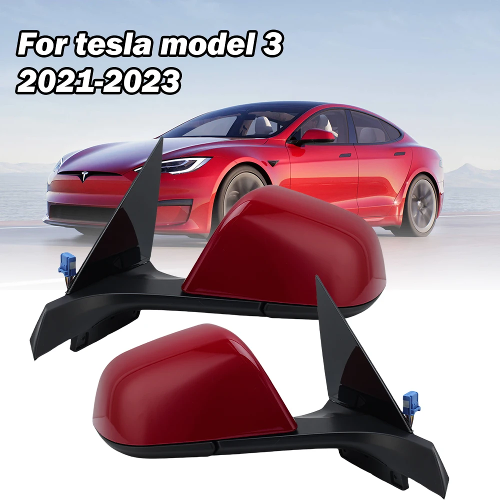 13 Wires Side Rearview Mirror Assembly For Tesla Model 3 M3 2021-2023 Big Red With Cover Door Rearview Mirror Cars Accessories