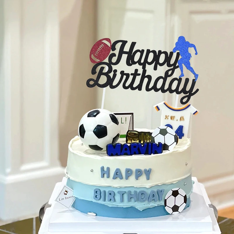 

Football Theme Party Cupcake Topper Happy Birthday Cake Topper Flage Kids Boy Birthday Party Decors Baby Shower Baking Supplies