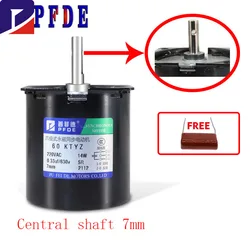 220V AC Motor 14W 60KTYZ Permanent Magnetic Synchronism Motor Center Shaft 7mm with Hole 2.5/5/10/15/20/30/40/50/60/80/110RPM