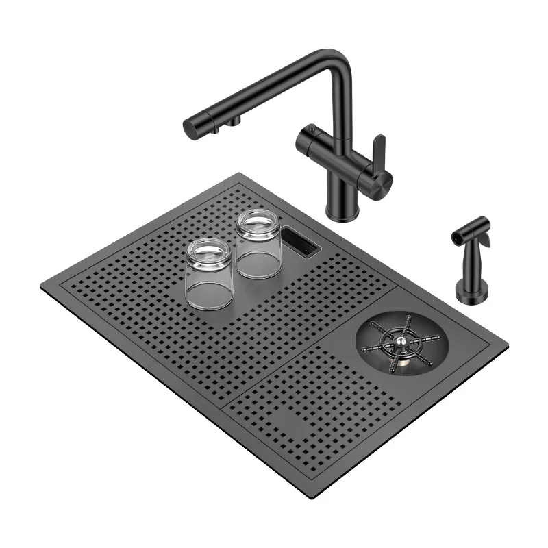 

Black nano cup washer sink, single slot high pressure, stainless steel vegetable basin, bar counter