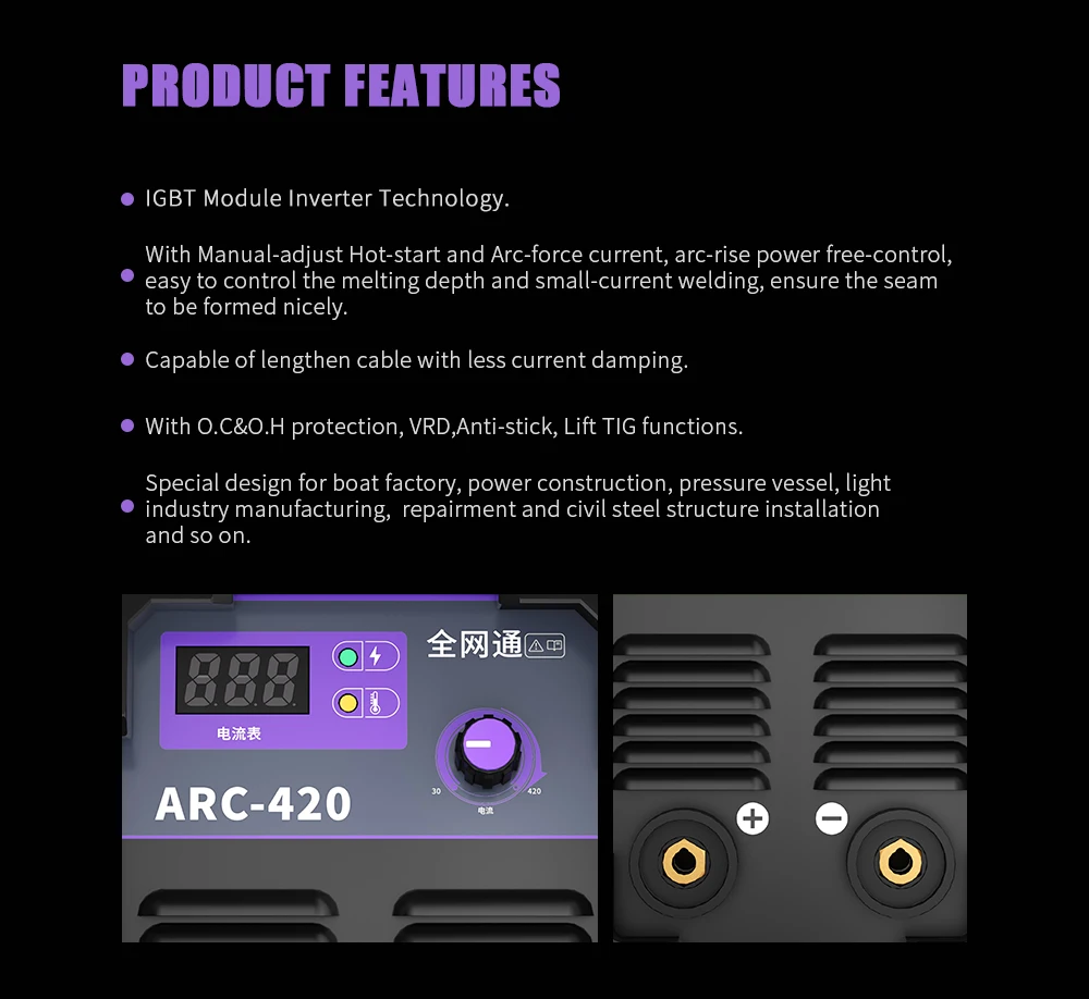 New   ARC-420 Industrial Welding Machine 220V 380V Inverter 9.2kVA Stainless Steel Excellent Welding Performance Integrated