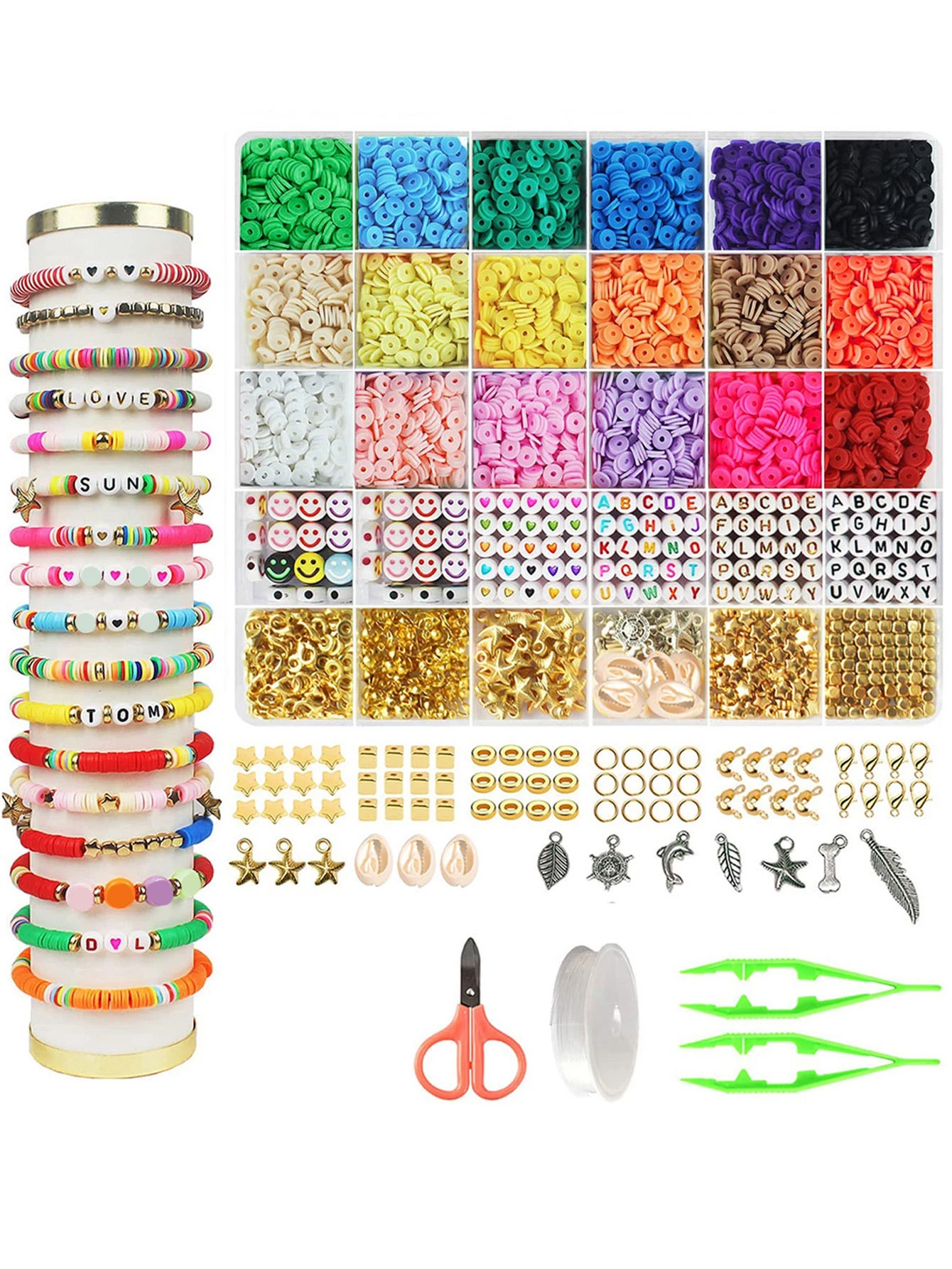 Unique Polymer Clay Beads Set Rainbow Color Flat Chip Beads 