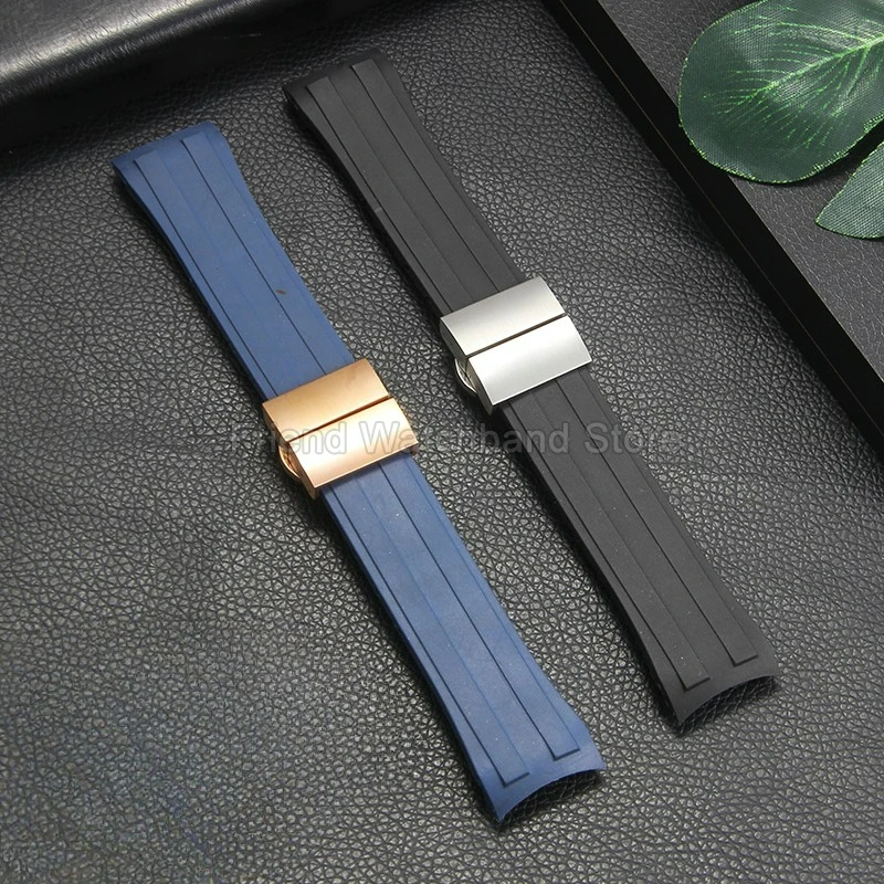 Curved End Silicone Watchband 22mm for ​​MIDO Ocean Star Diver M026 Strap Folding Clasp Stainless Steel Waterproof Lightweight​​