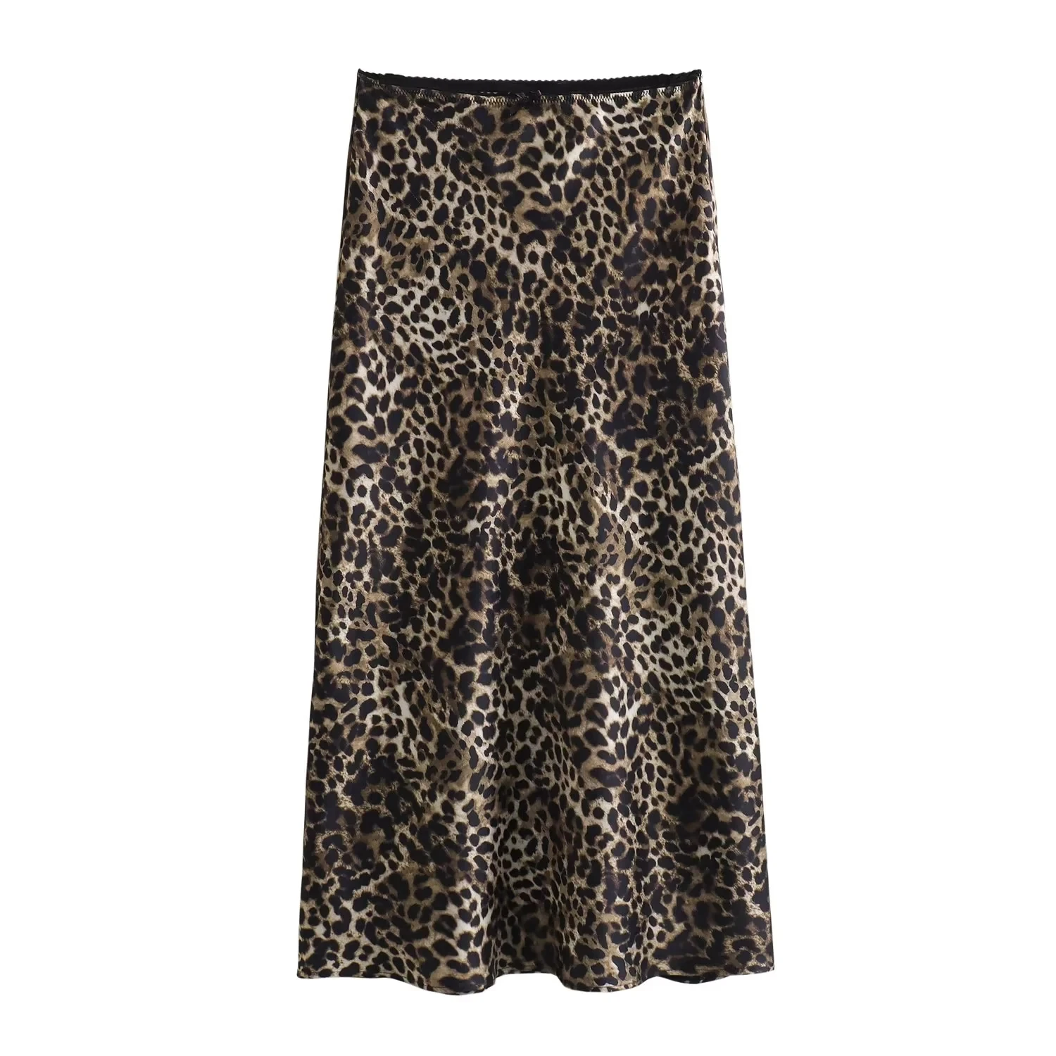 TRAF Skirts Woman Leopard Print Midi Skirt High Waist Vintage Long Skirts For Women Bow Fall Satin Skirt Elegant Women's Skirts