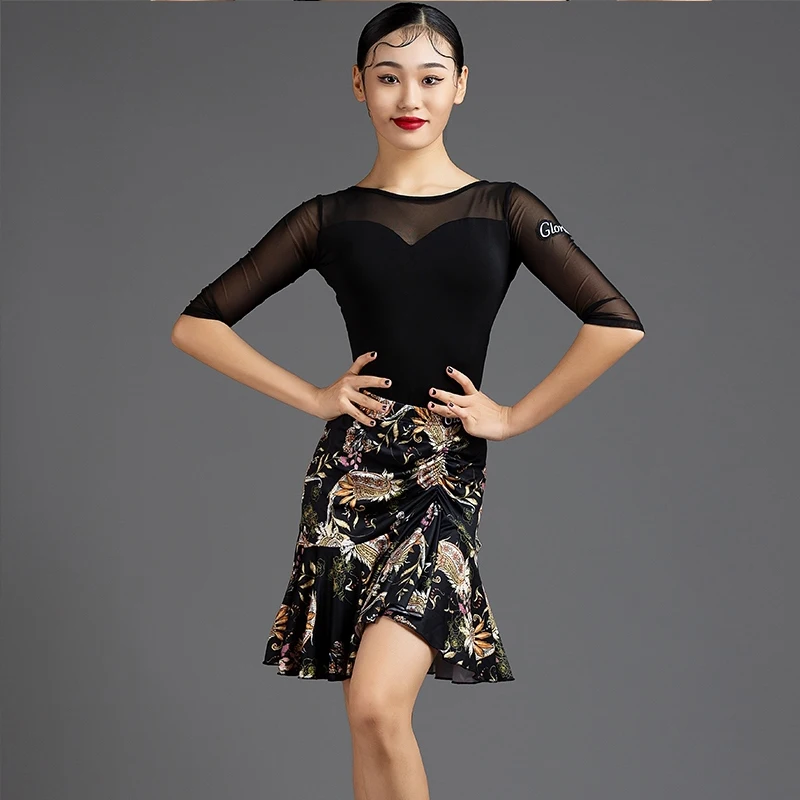 2025 Latin Dance Röcke Für Frauen Chacha Rumba Tango Praxis Kleidung Sexy Falten Rock Damen Latin Leistung Röcke XH 1883