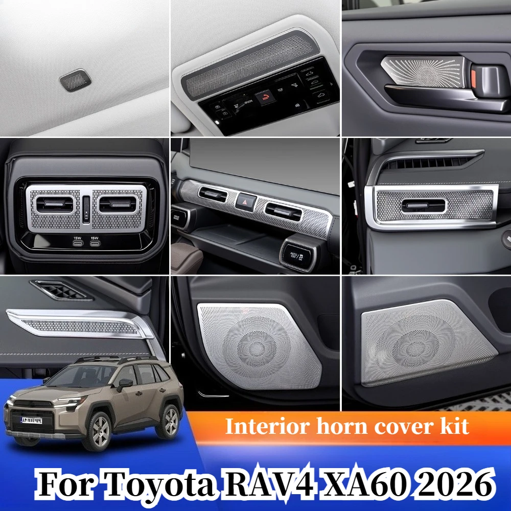 

Для Toyota RAV4 XA60 2026: Накладки на динамики из нержавеющей стали, черные титановые защитные накладки на воздуховоды, комплект для модификации интерьера