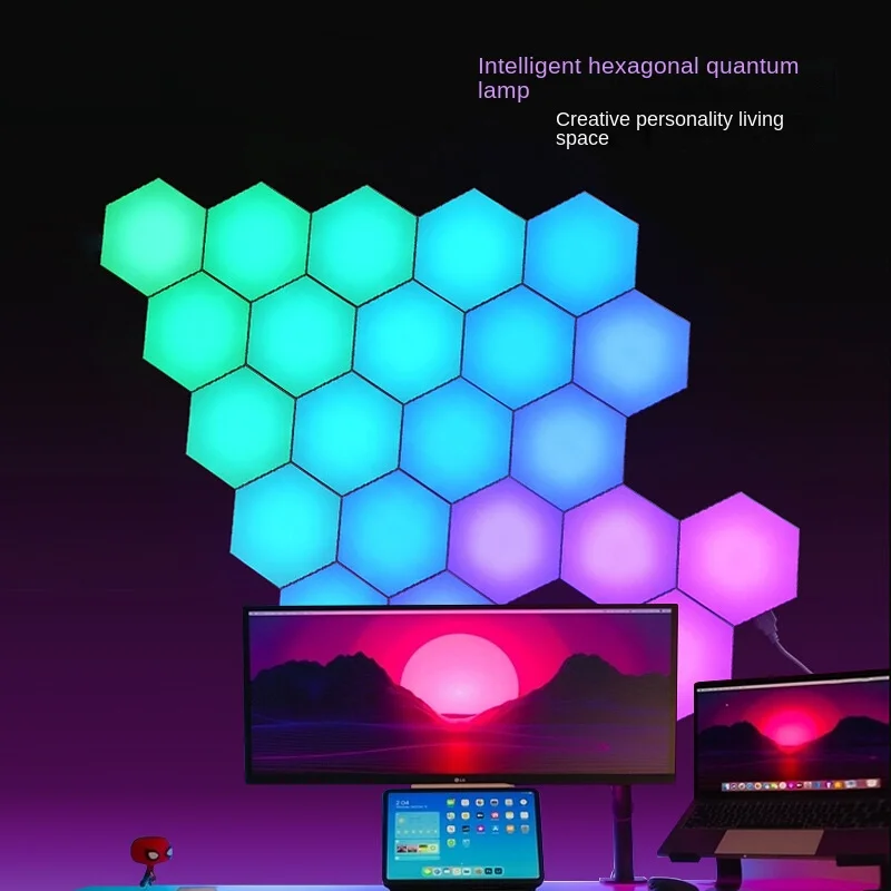 RGB Odd Light Plate Quantum Lamp E-Sports Room Ambience Light Wall Decoration Honeycomb Lamp Splicing Modeling Sound Pickup Wall