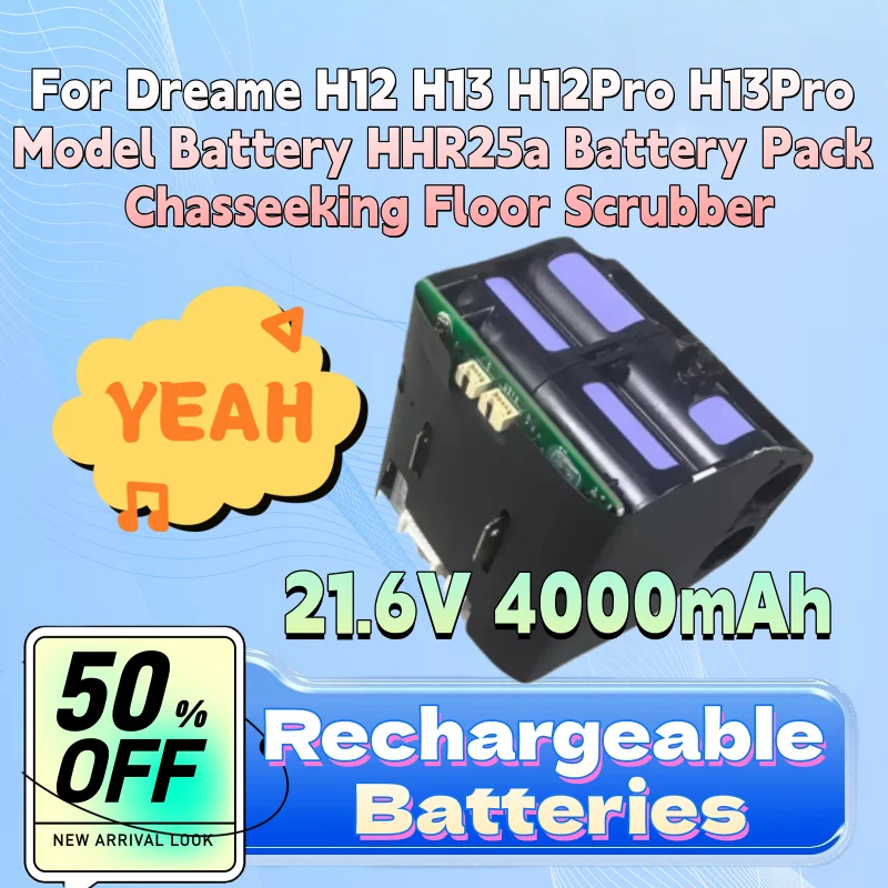 

21.6V 4000mAh In Stock New Battery for Dreame H12 H13 H12Pro H13Pro Model Battery HHR25a Battery Pack Chasseeking Floor Scrubber