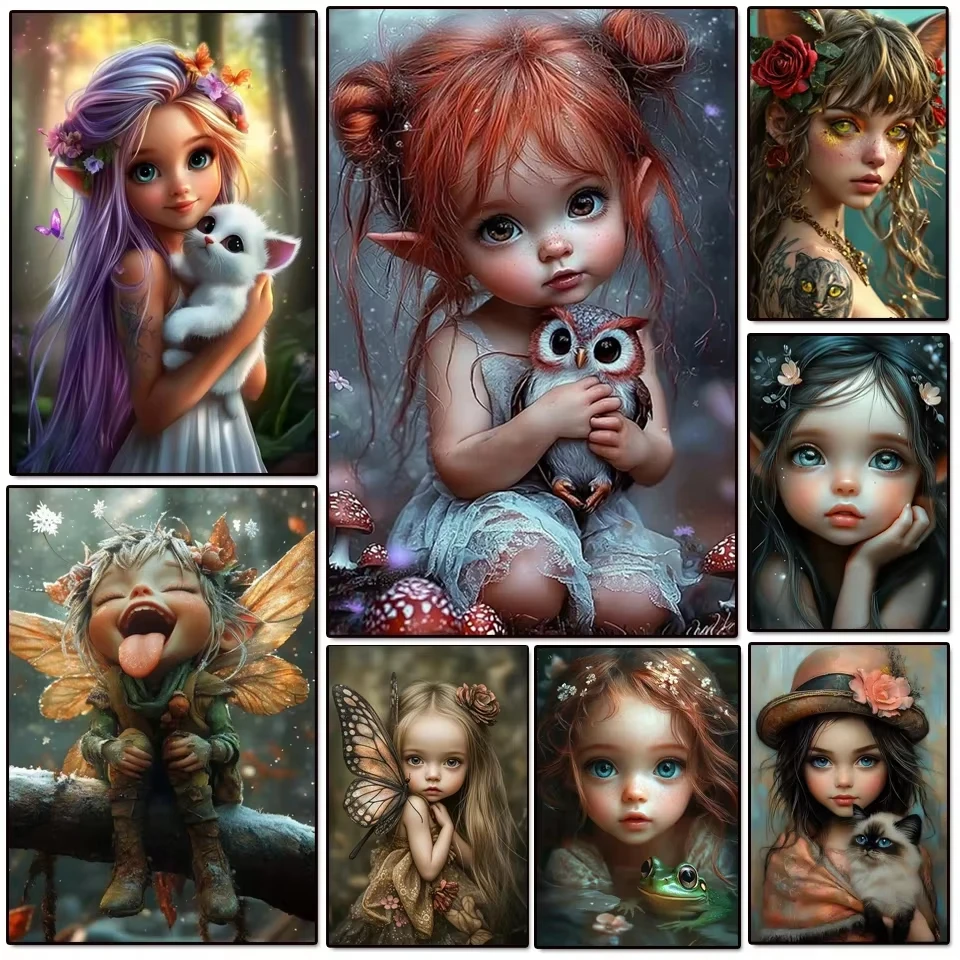 5D Diamant Malerei Mädchen Eule Frosch Katze Schmetterling Bild voller Diamant Mosaik Elf Stickerei Kreuzstich Kits Kunst Home Dekoration