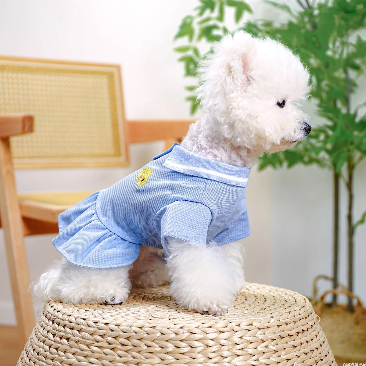 1PC Pet Clothing Dog Cat Spring/Summer Thin Hoodie Blue Polo Student Skirt Suitable for Small and Medium sized Dogs