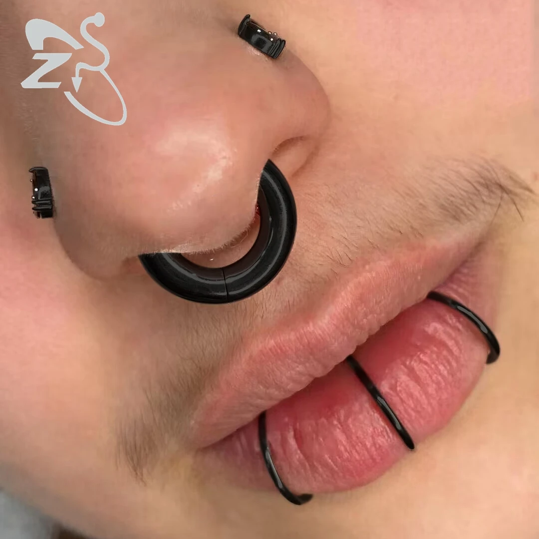 ZS 1PC G23 Tytanowy kolczyk kółko dla mężczyzn Pozłacany kolczyk kółko Duży pierścień nosowy Seputm 2/4/6/8/10/12G Punk Earring — zdjęcie 5