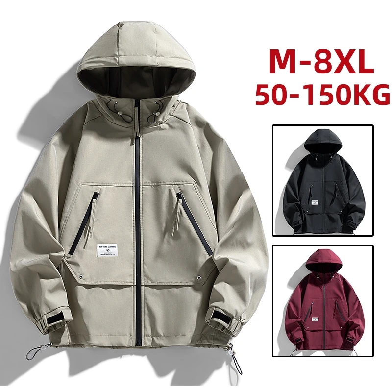 

Men Jacket Trench Coats Windbreaker Oversize 6XL 7XL 8XL Plus Size Waterproof Black Bomber Camping Hooded Loose Thin Softshell