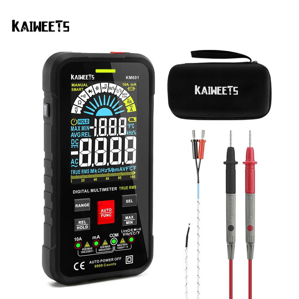 

Цифровой мультиметр KAIWEETS KM601, 10 А, 9999 отсчетов