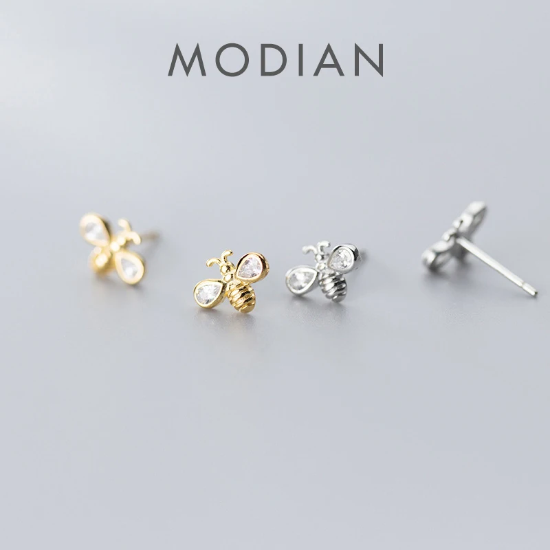 

Modian Hot Sale 925 Sterling Silver Luminous Zircon Tiny Lovely Bee Stud Earring for Women Anti-Allergy Ear Pin Fine Jewelry