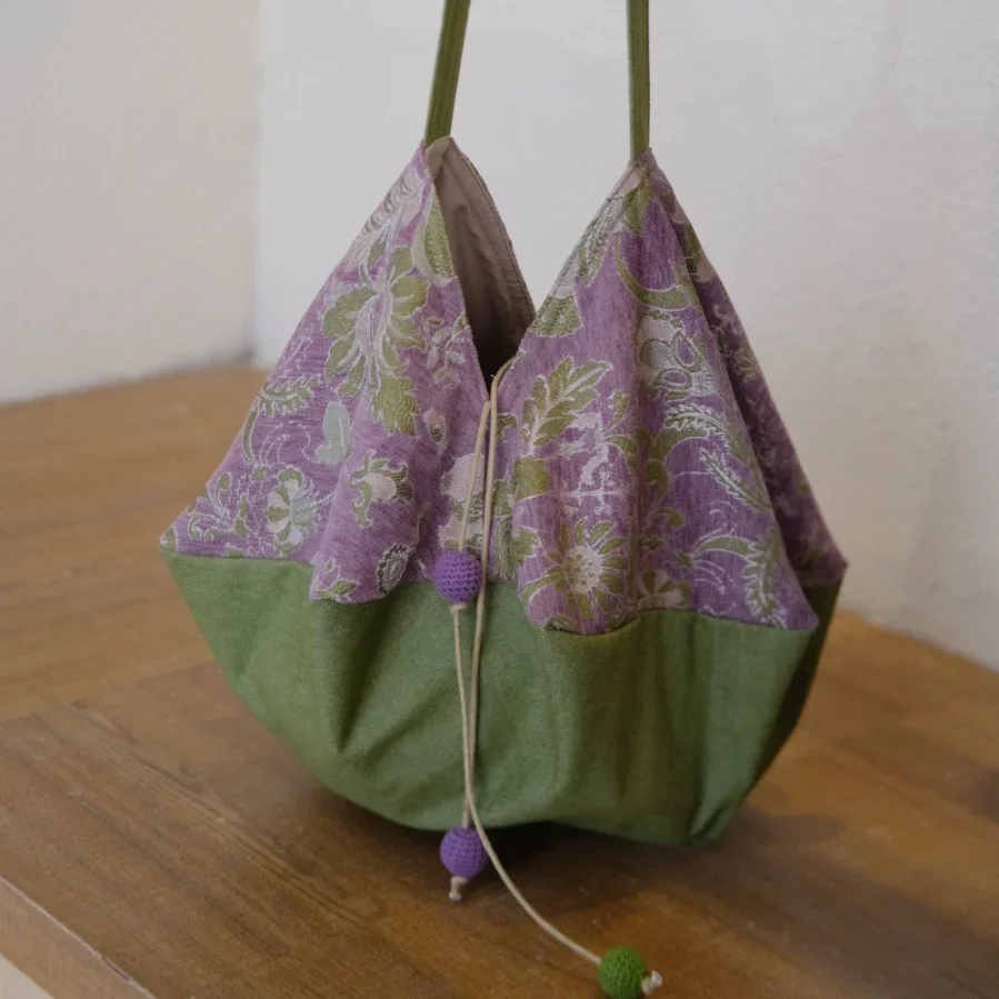 Retro Women's Fruit Green Contrast Octagon Shoulder Bag Floral Cottagecore Retro Jacquard Patchwork Tote Handbag Spring Summer